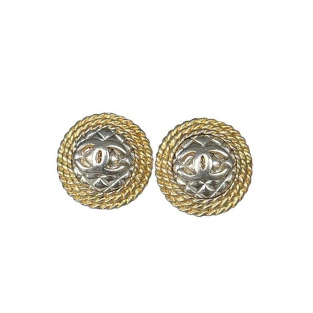 CHANEL Vintage Silver and Gold Plated Quilted Earrings - Picture 2 of 9